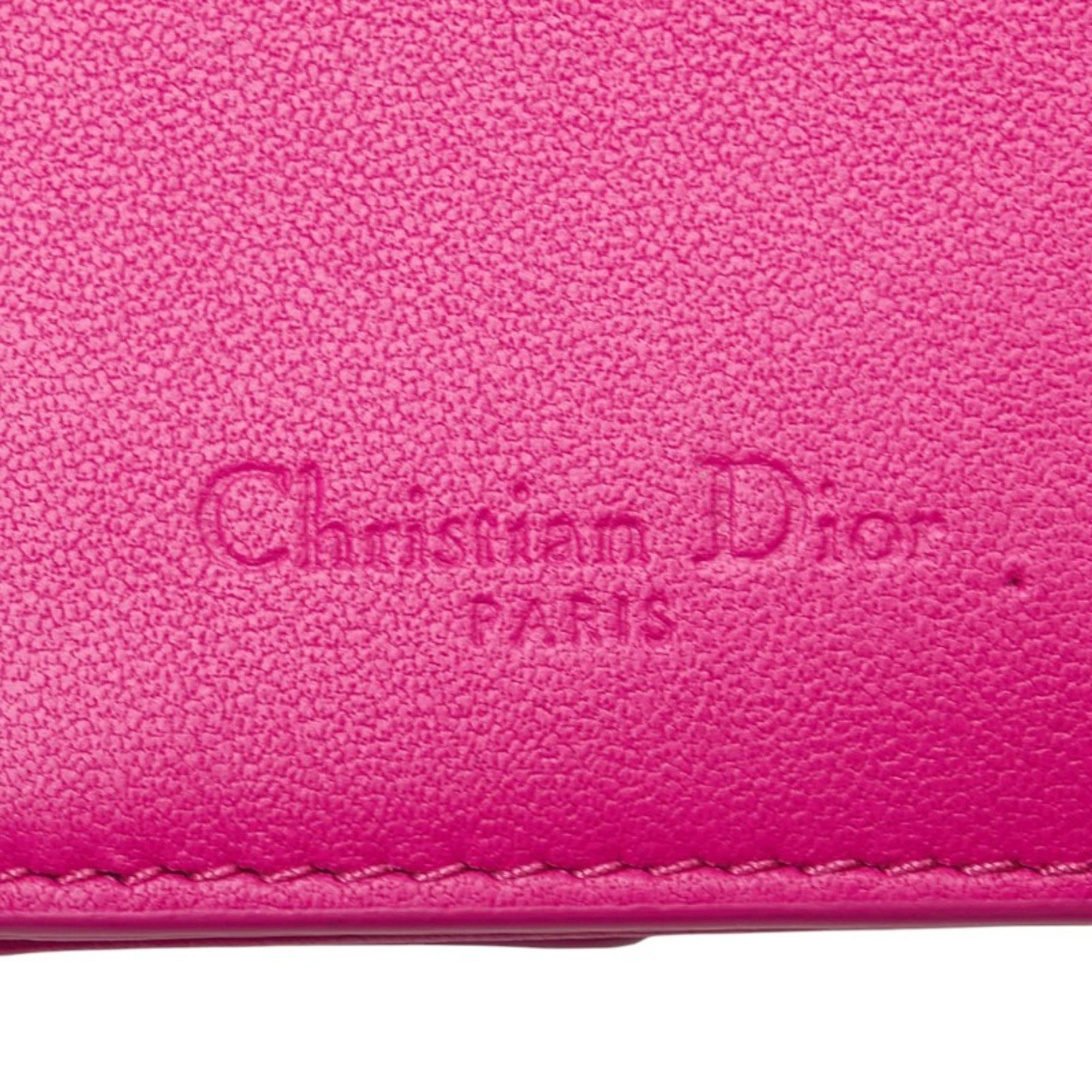 Dior Christian Dior Dior Cannage Lady Lotus Wallet Tri-fold in Shocking Pink Leather for Women Size ONE SIZE - 8 Thumbnail