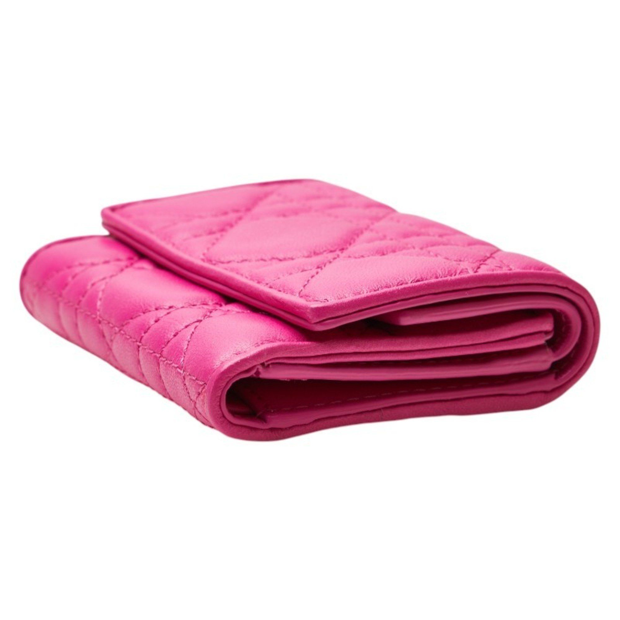 Dior Christian Dior Dior Cannage Lady Lotus Wallet Tri-fold in Shocking Pink Leather for Women Size ONE SIZE - 5 Thumbnail