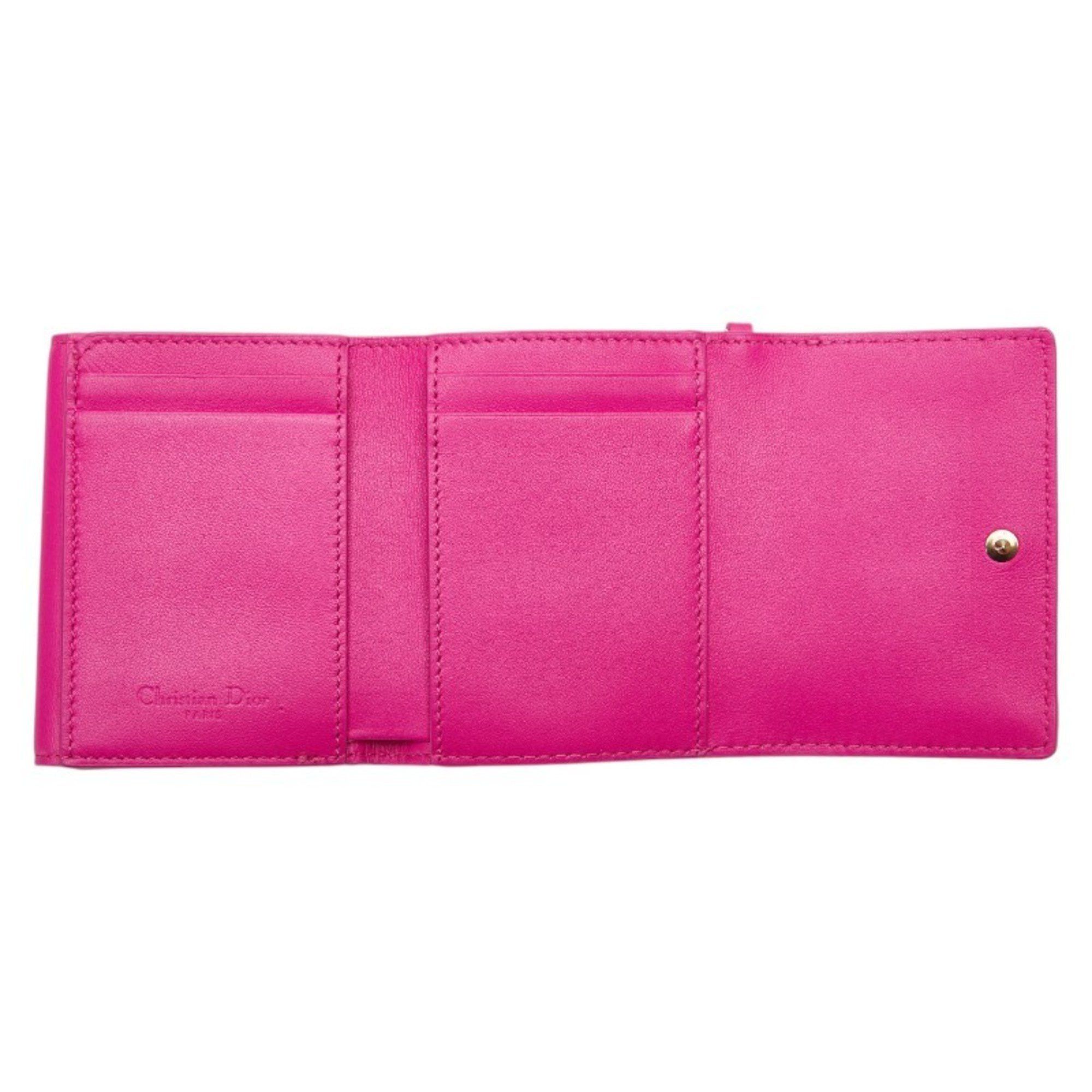Dior Christian Dior Dior Cannage Lady Lotus Wallet Tri-fold in Shocking Pink Leather for Women Size ONE SIZE - 6 Thumbnail