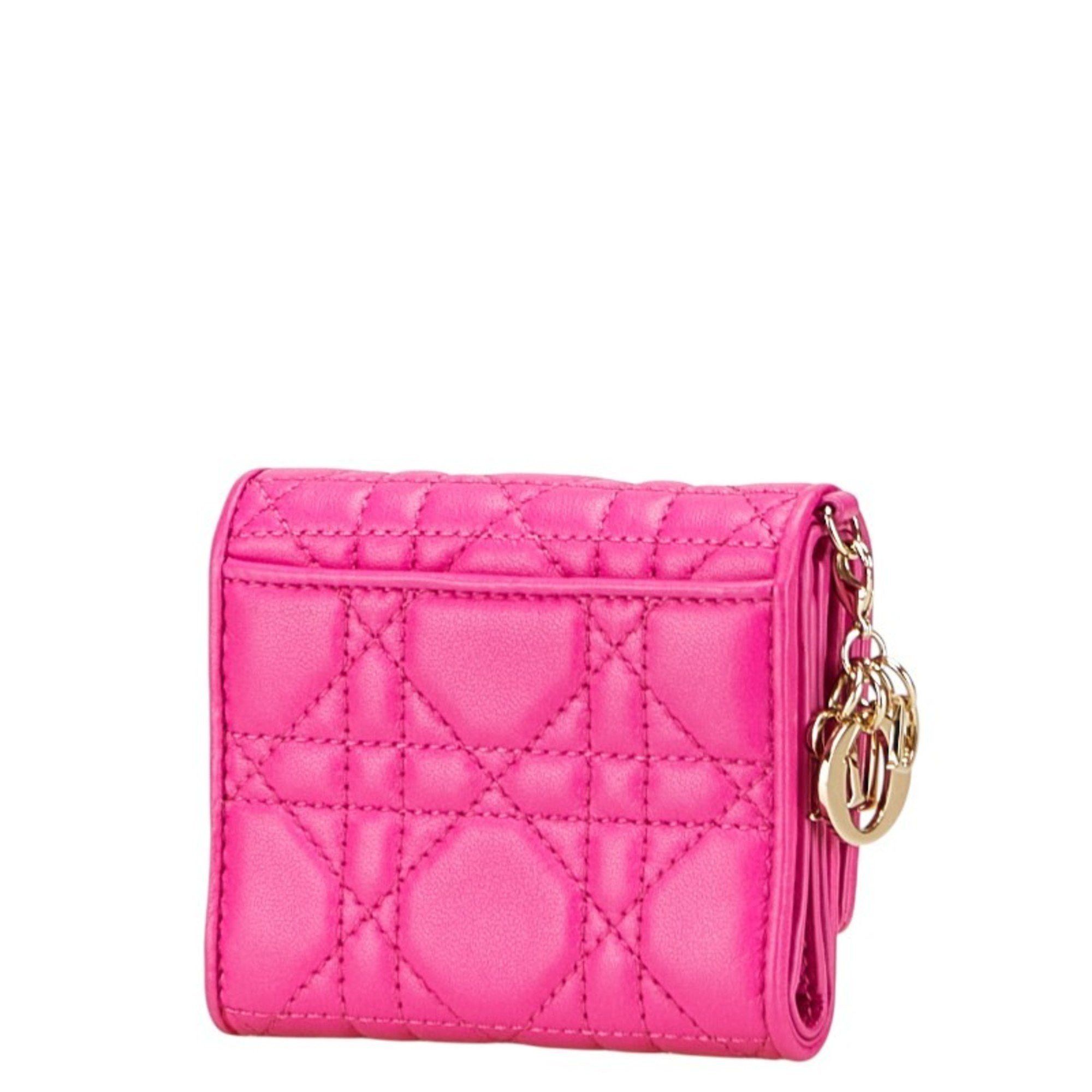 Dior Christian Dior Dior Cannage Lady Lotus Wallet Tri-fold in Shocking Pink Leather for Women Size ONE SIZE - 2 Thumbnail