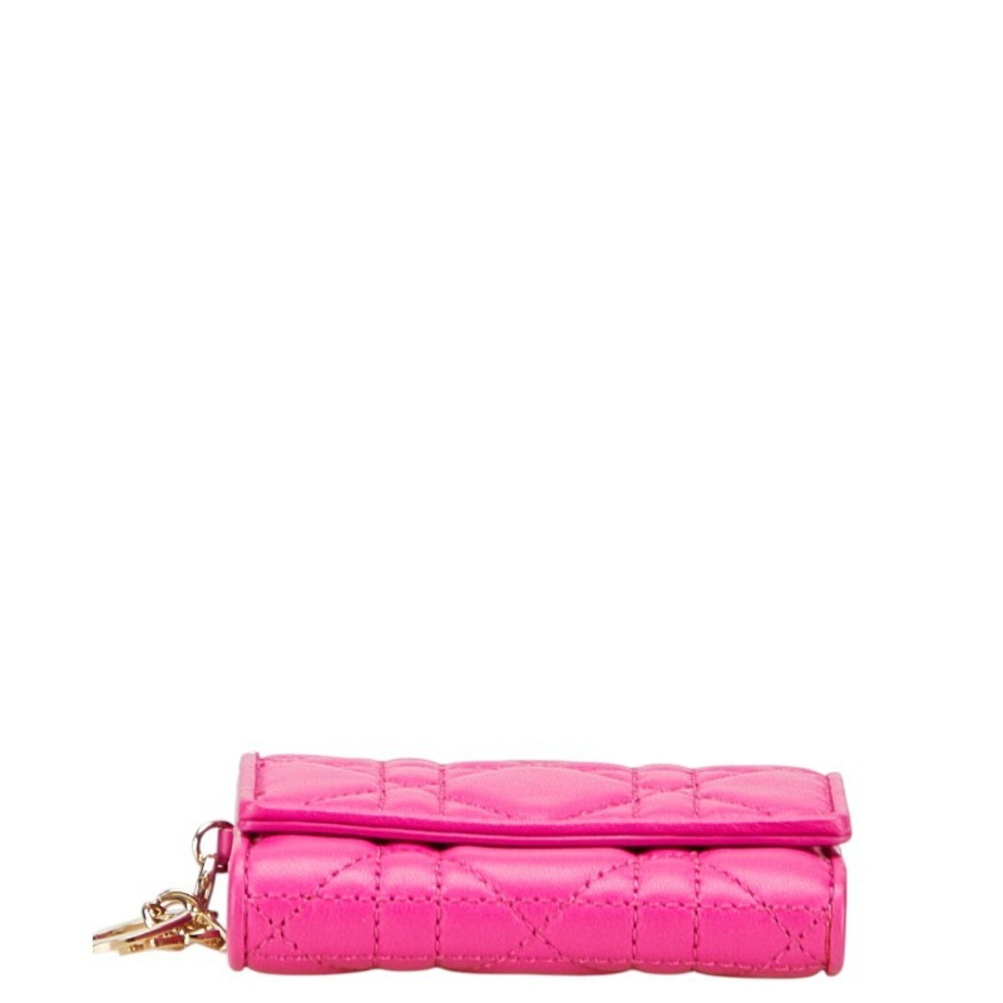 Dior Christian Dior Dior Cannage Lady Lotus Wallet Tri-fold in Shocking Pink Leather for Women Size ONE SIZE - 3 Thumbnail