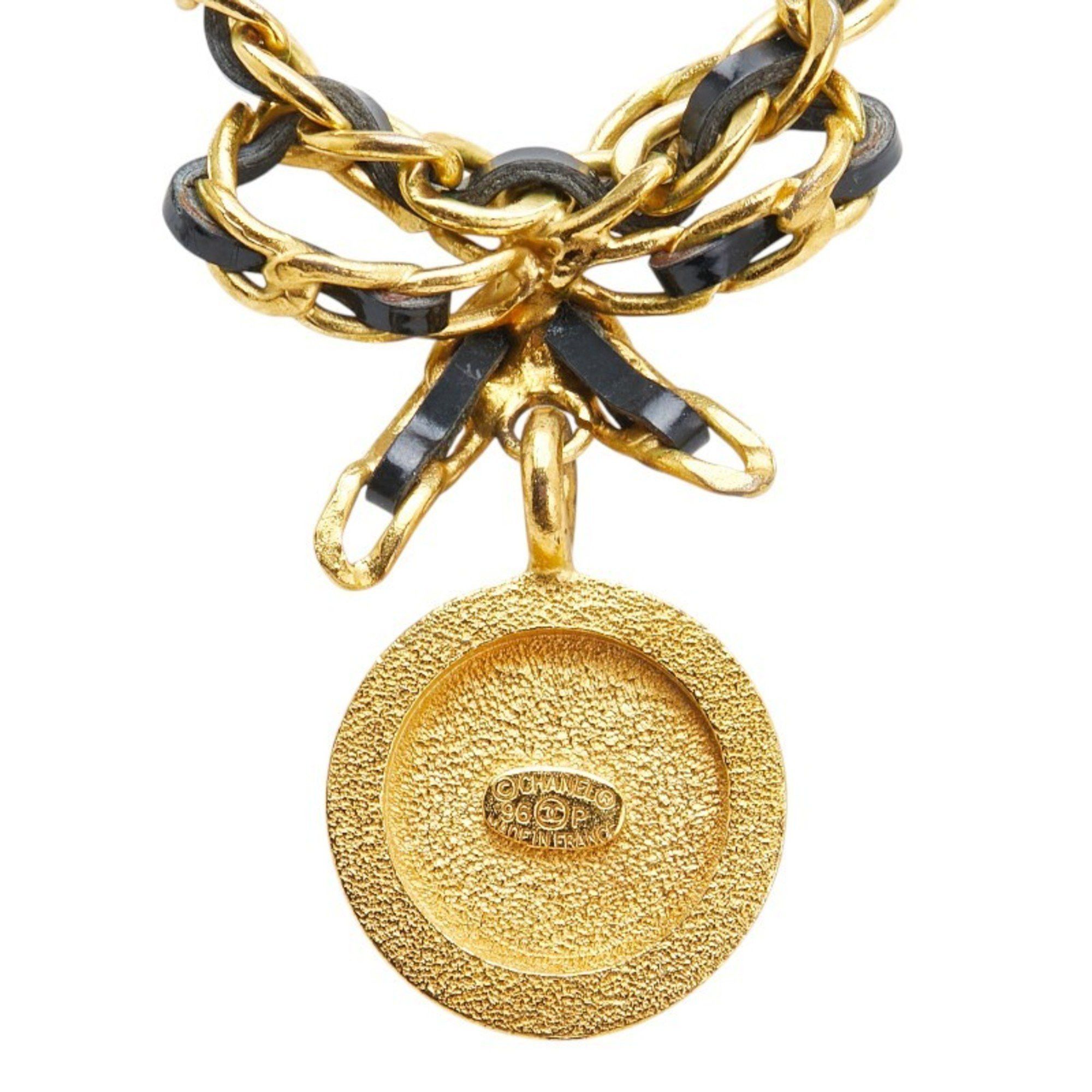 Chanel Vintage Chanel coin ribbon rhinestone choker necklace, gold plated, for women. Size ONE SIZE - 3 Thumbnail