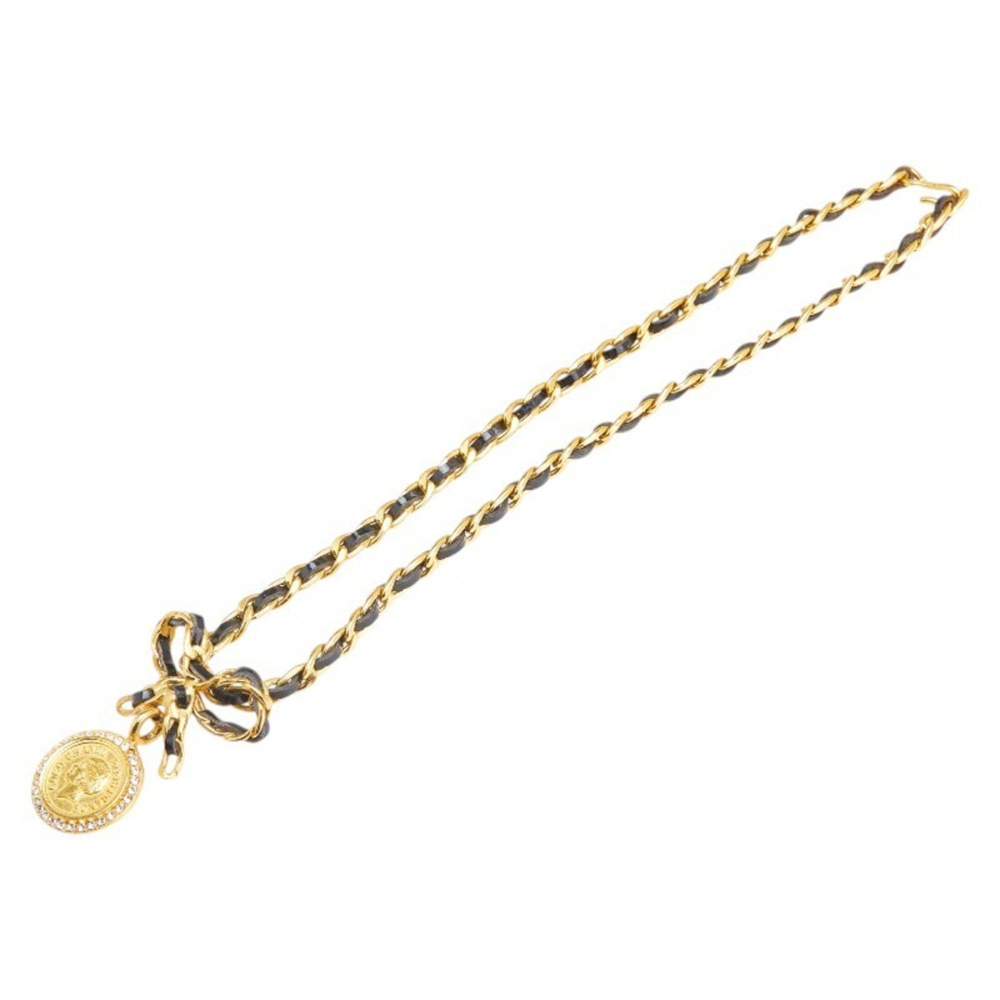 Chanel Vintage Chanel coin ribbon rhinestone choker necklace, gold plated, for women. Size ONE SIZE - 4 Thumbnail