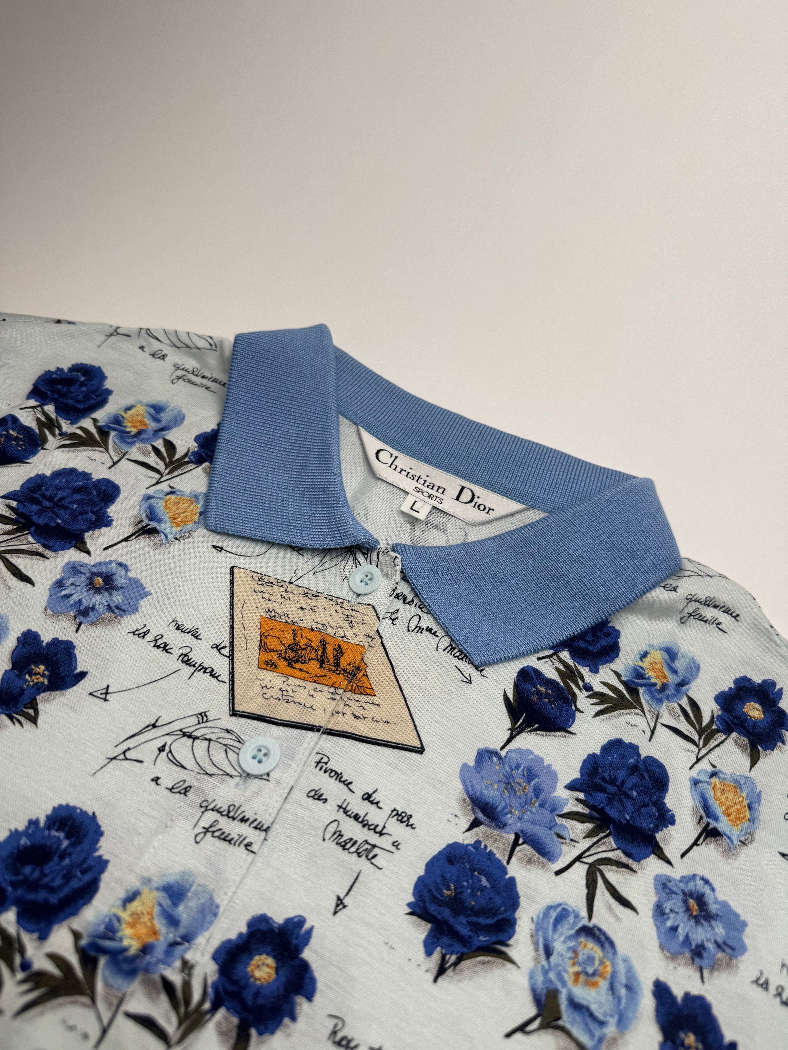 Dior Vintage Cotton Polo Shirt Floral Blue White L Size L / US 10 / IT 46 - 5 Thumbnail