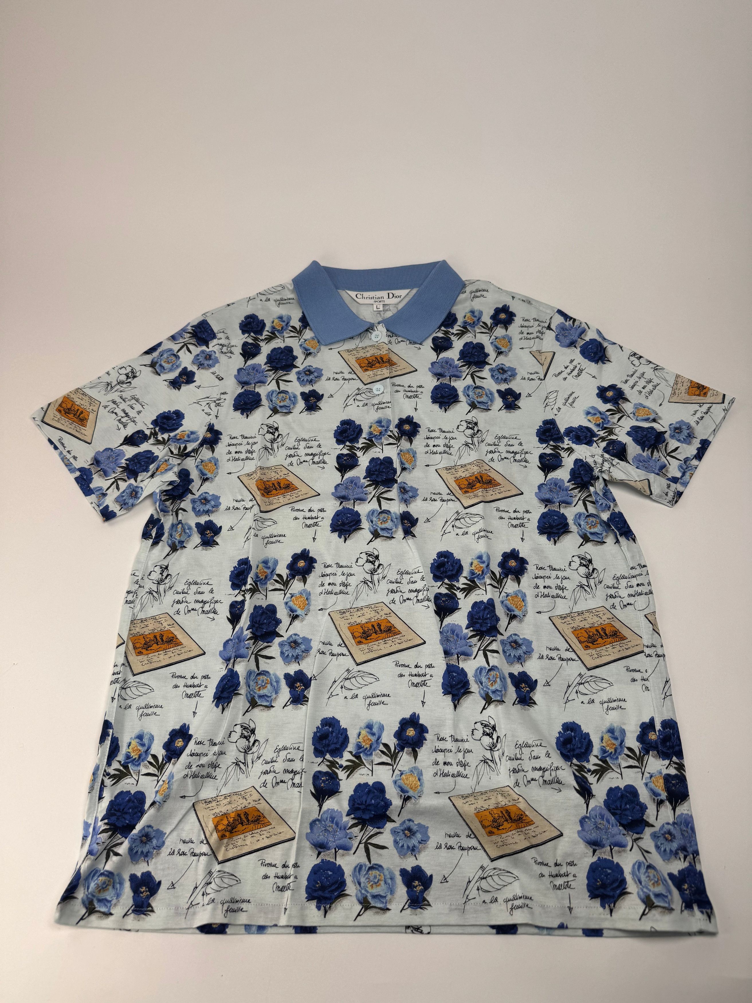 Dior Vintage Cotton Polo Shirt Floral Blue White L Size L / US 10 / IT 46 - 4 Thumbnail