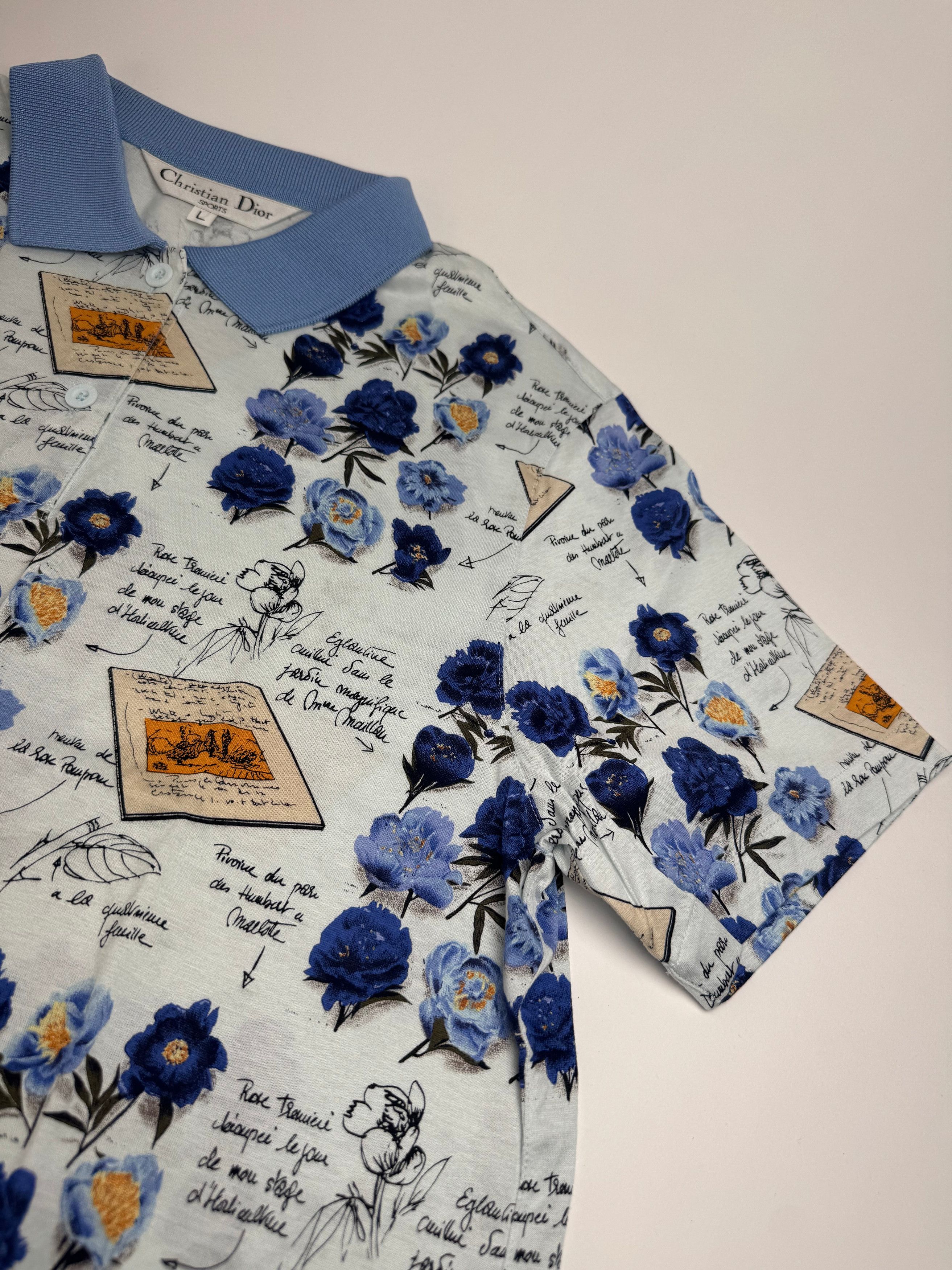 Dior Vintage Cotton Polo Shirt Floral Blue White L Size L / US 10 / IT 46 - 8 Thumbnail
