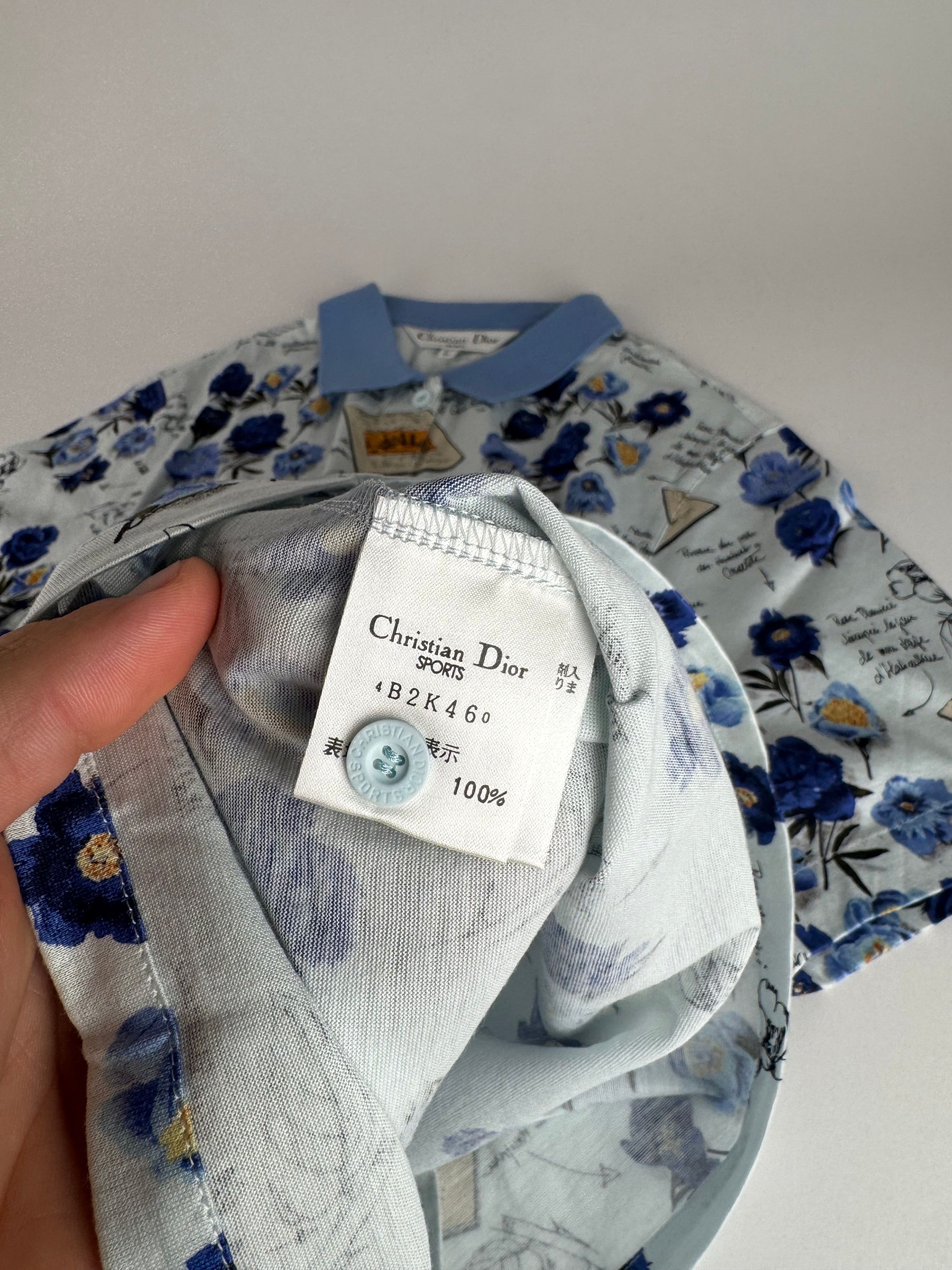 Dior Vintage Cotton Polo Shirt Floral Blue White L Size L / US 10 / IT 46 - 9 Thumbnail