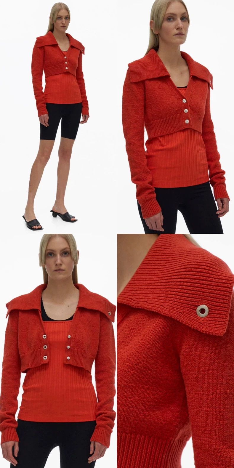 Helmut Lang Helmut Lang Red Collar Cropped Knit Cardigan - dmc Size US S / EU 44-46 / 1 - 4 Thumbnail