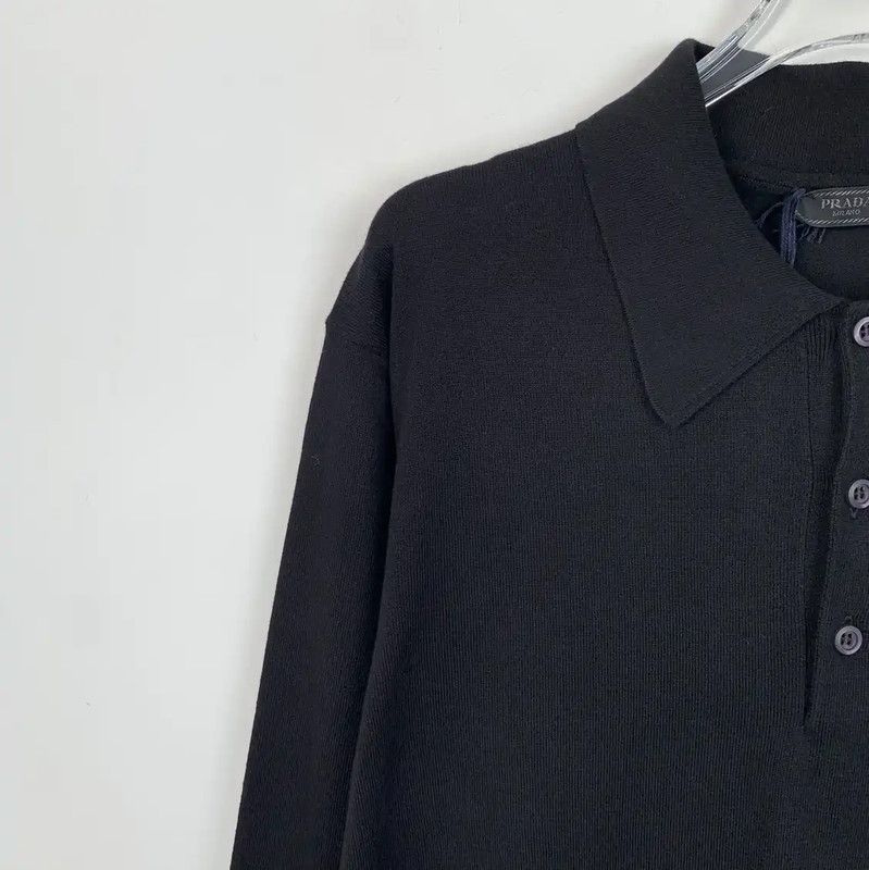 Prada Prada Black Cotton Knit Long Sleeve Shirt Size US L / EU 52-54 / 3 - 3 Thumbnail