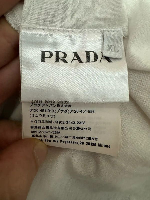 Prada Prada White Cotton Logo Embroidered T-Shirt Size US XL / EU 56 / 4 - 4 Thumbnail