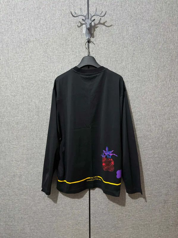 Prada Prada Black Cotton Printed Long Sleeve T-Shirt Size US L / EU 52-54 / 3 - 2 Thumbnail