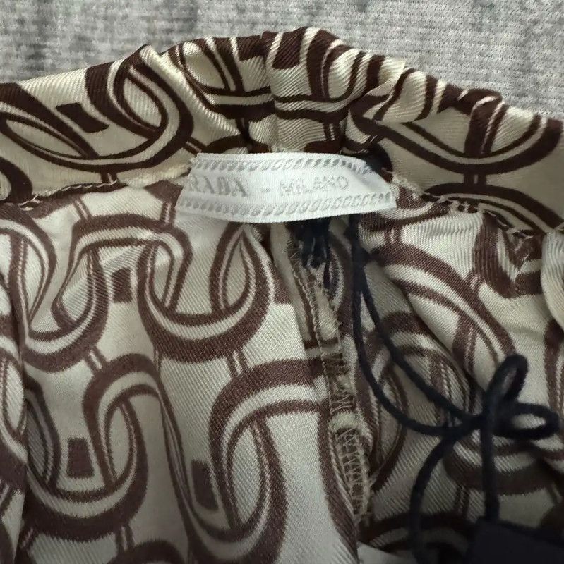 Prada Prada White Silk Logo Print Casual Pants Size US 26 / EU 42 - 4 Thumbnail