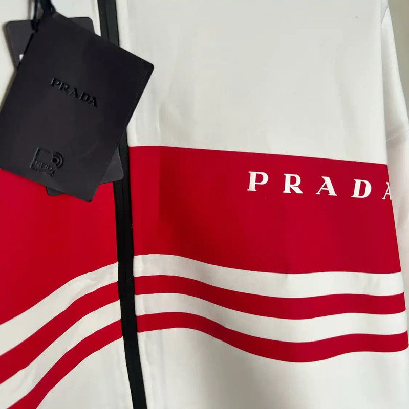 Prada Prada Men's White Cotton Jacket with Red Stripes Size US XXL / EU 58 / 5 - 3 Thumbnail