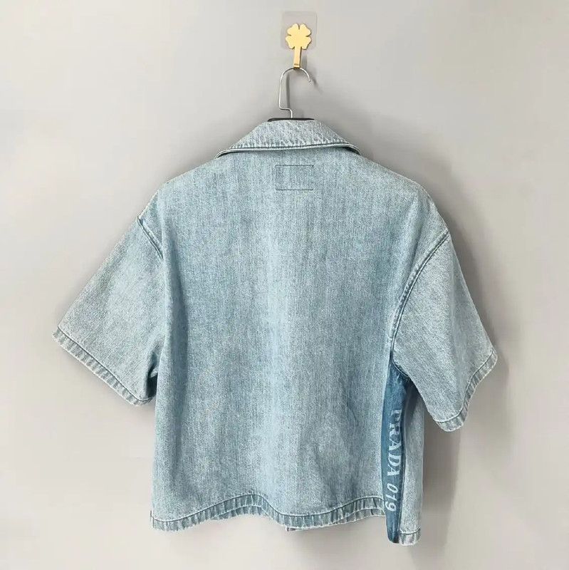 Prada Prada Blue Denim Short Sleeve Shirt Size US L / EU 52-54 / 3 - 2 Thumbnail
