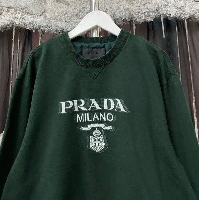 Prada Prada Milano Long Sleeve Green Sweatshirt Size US L / EU 52-54 / 3 - 3 Thumbnail