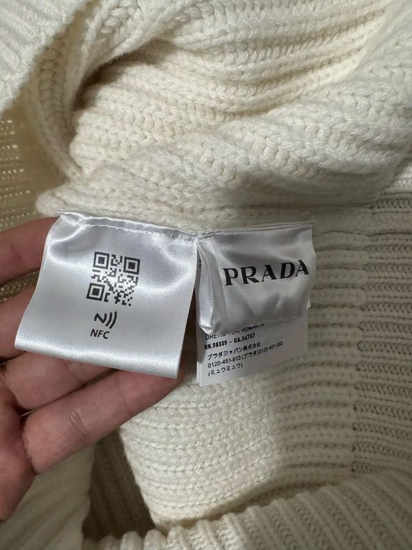 Prada Prada Men's White Cashmere Embroidered Sweater Size US XL / EU 56 / 4 - 4 Thumbnail