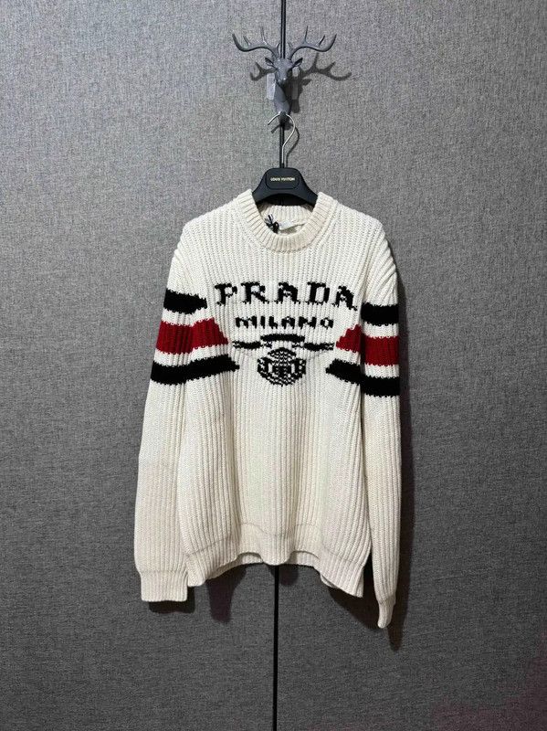 Prada Prada Men's White Cashmere Embroidered Sweater Size US XL / EU 56 / 4 - 2 Thumbnail