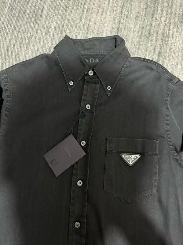 Prada Prada Black Gray Embroidered Logo Shirt Size US M / EU 48-50 / 2 - 3 Thumbnail