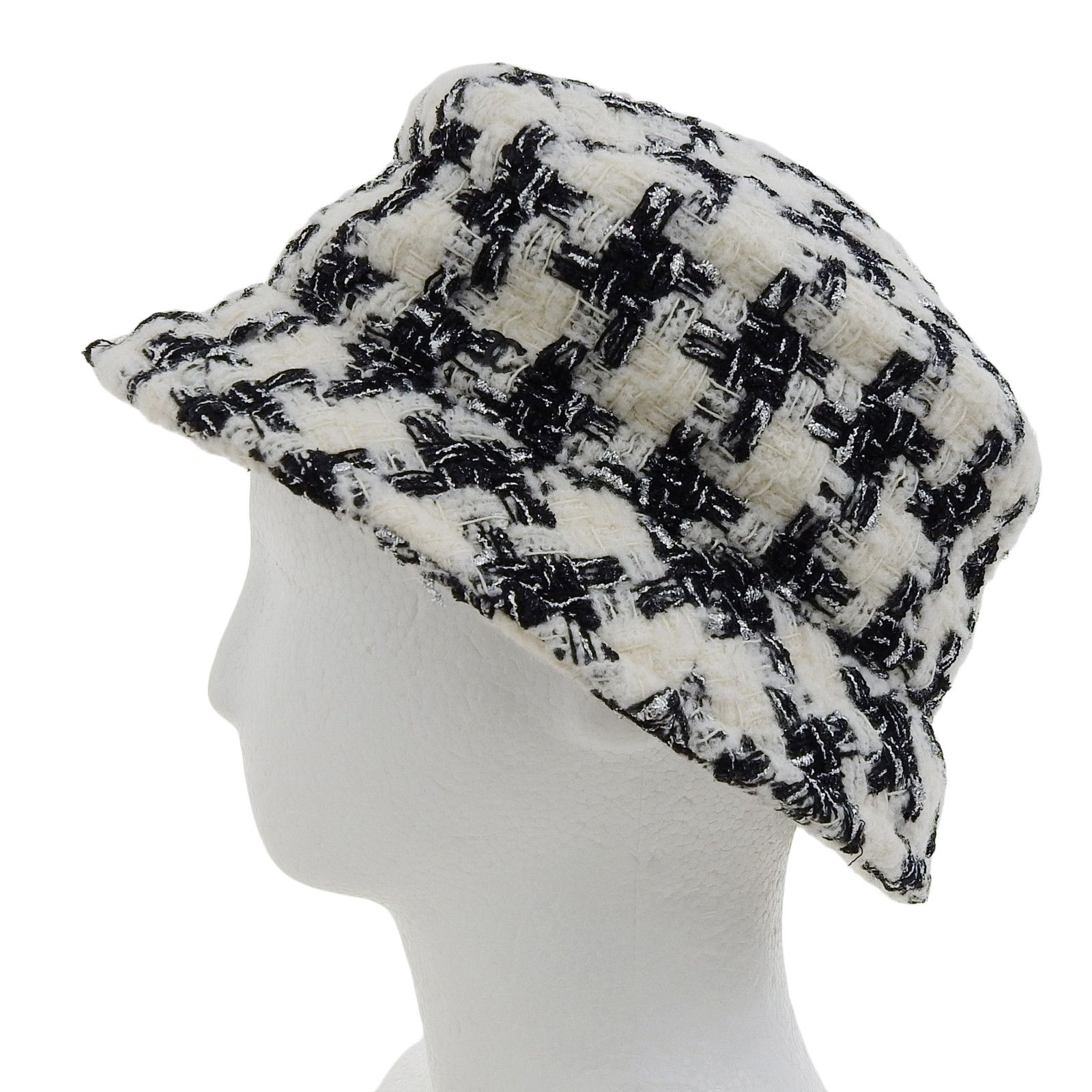 Chanel Chanel Chanel COCO Mark Houndstooth Tweed Hat Wool Hat Cotton Hats DUTY FREE for USA Size ONE SIZE - 2 Thumbnail