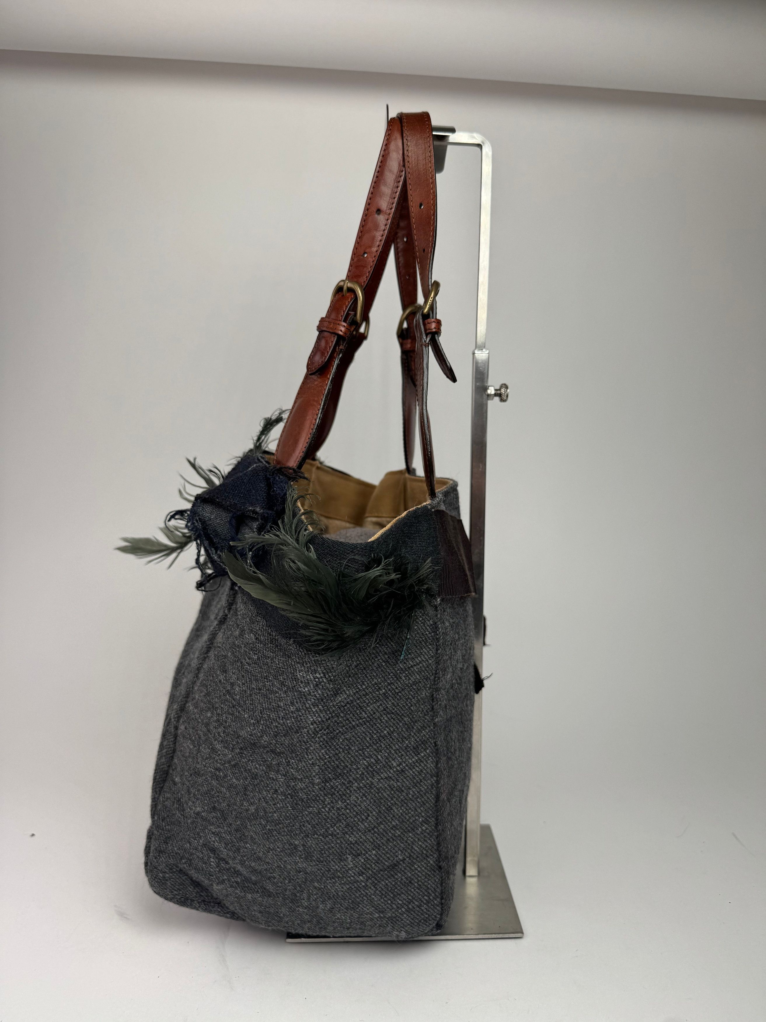 Marni Vintage Wool Leather Tote Bag Grey Size ONE SIZE - 8 Thumbnail