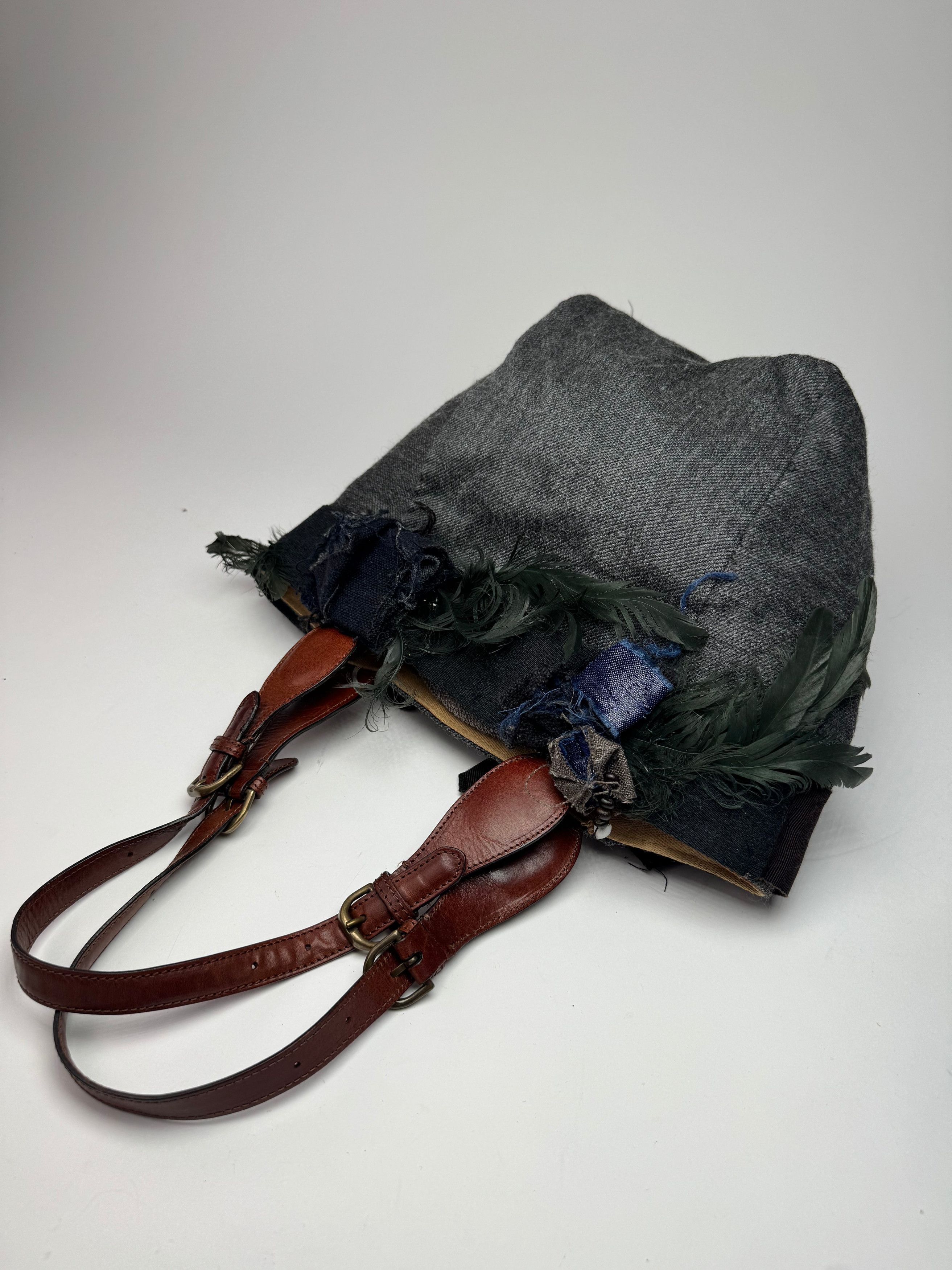 Marni Vintage Wool Leather Tote Bag Grey Size ONE SIZE - 10 Thumbnail