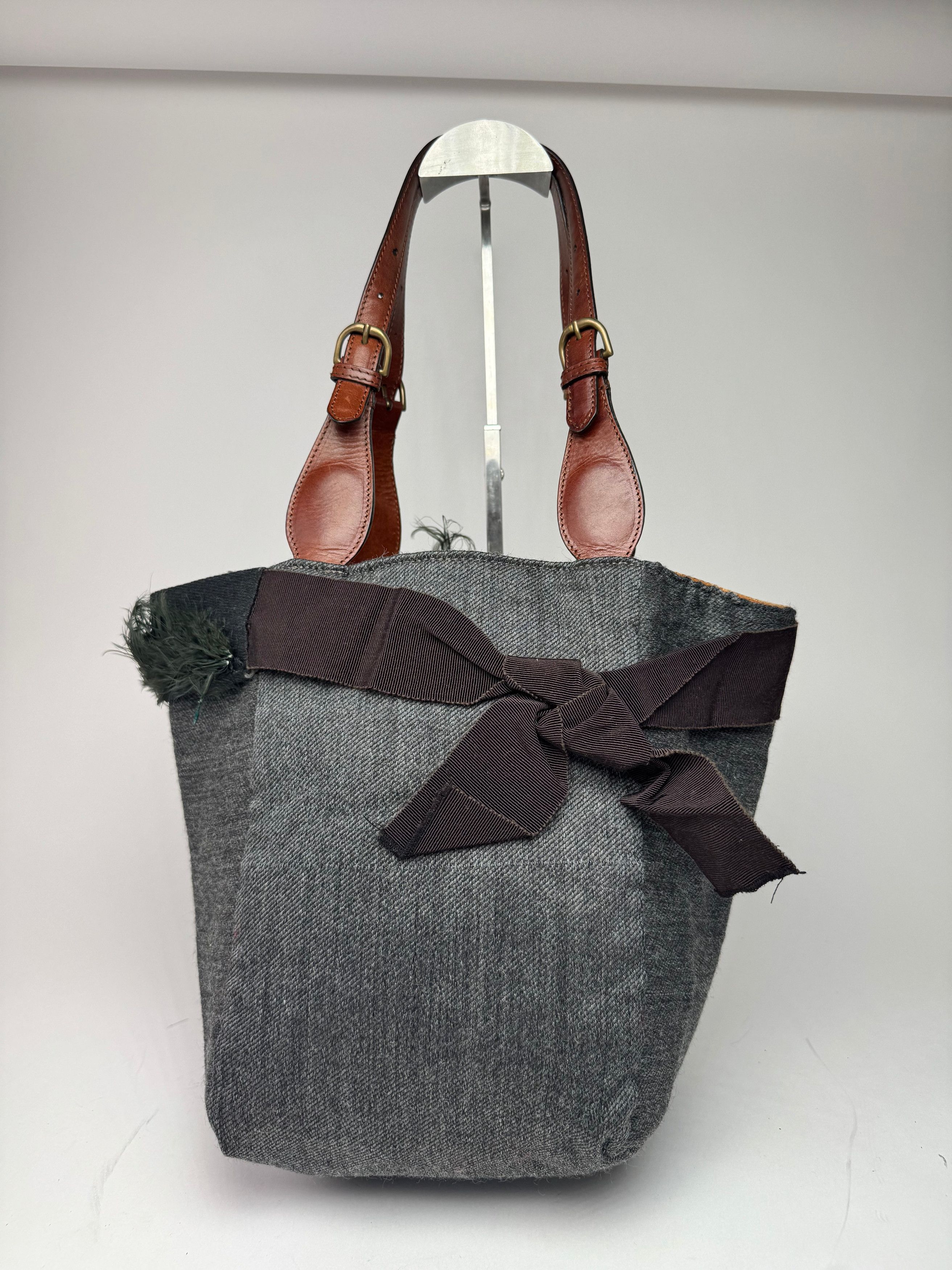 Marni Vintage Wool Leather Tote Bag Grey Size ONE SIZE - 2 Thumbnail
