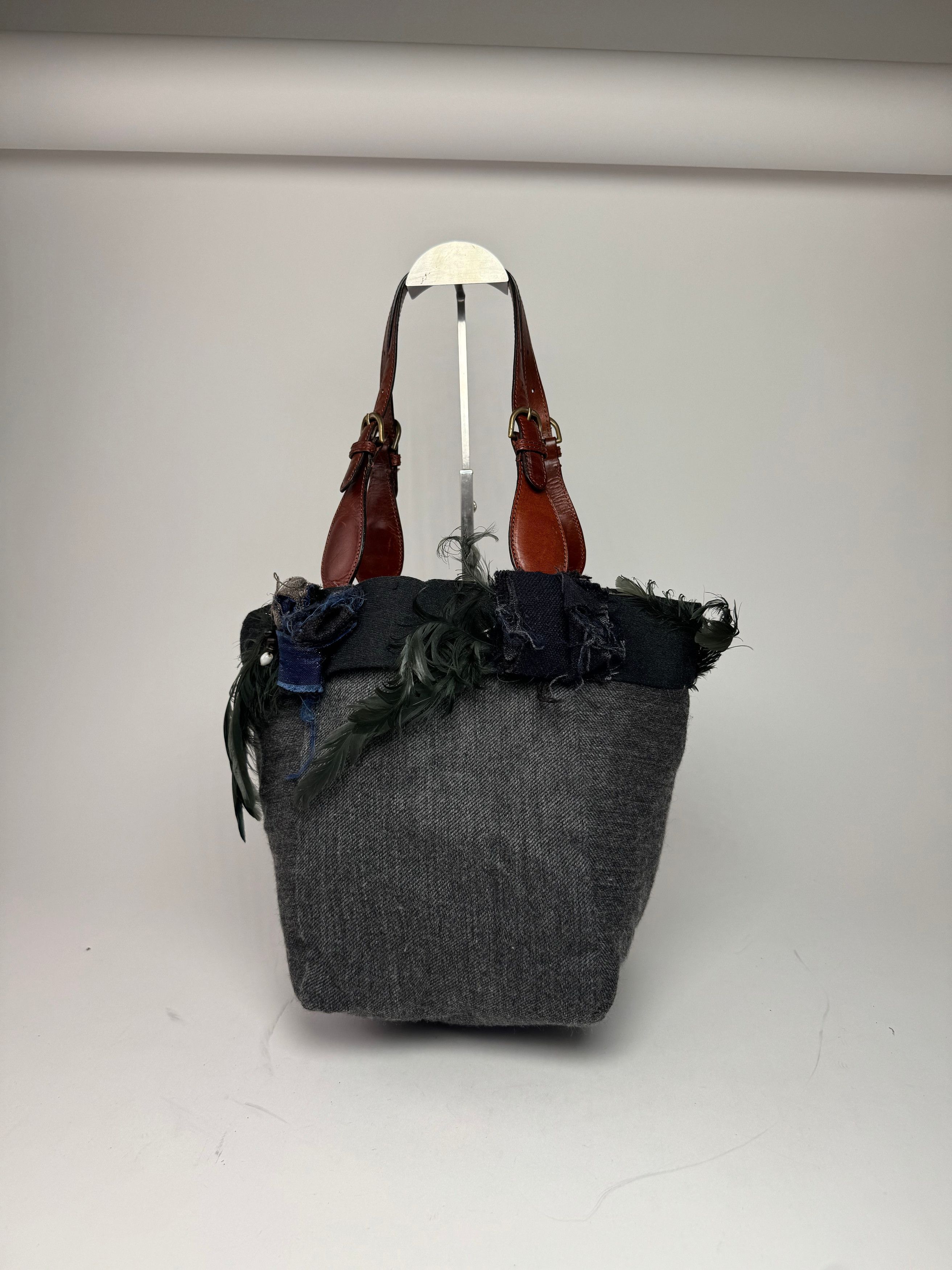Marni Vintage Wool Leather Tote Bag Grey Size ONE SIZE - 7 Thumbnail