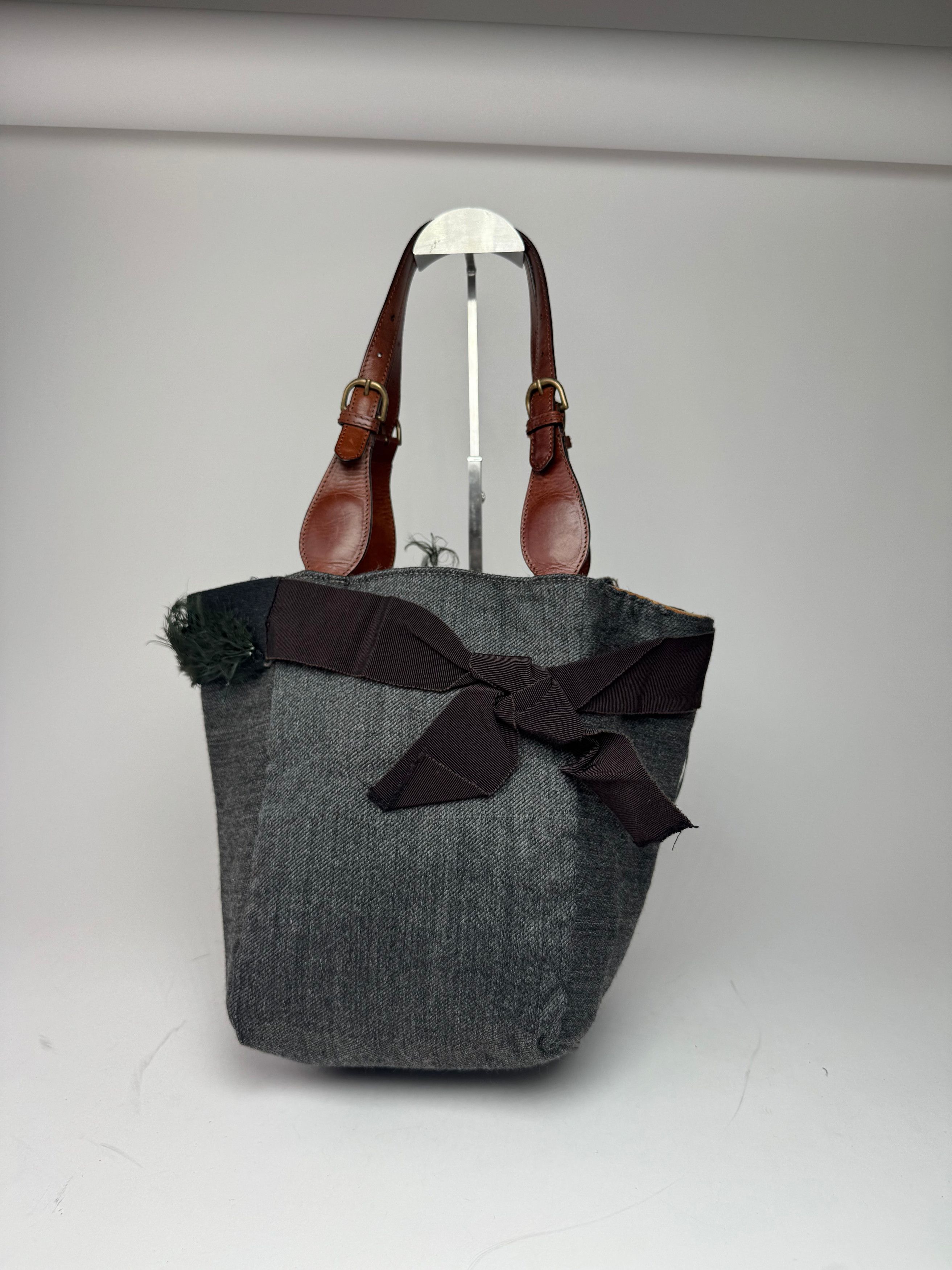 Marni Vintage Wool Leather Tote Bag Grey Size ONE SIZE - 9 Thumbnail