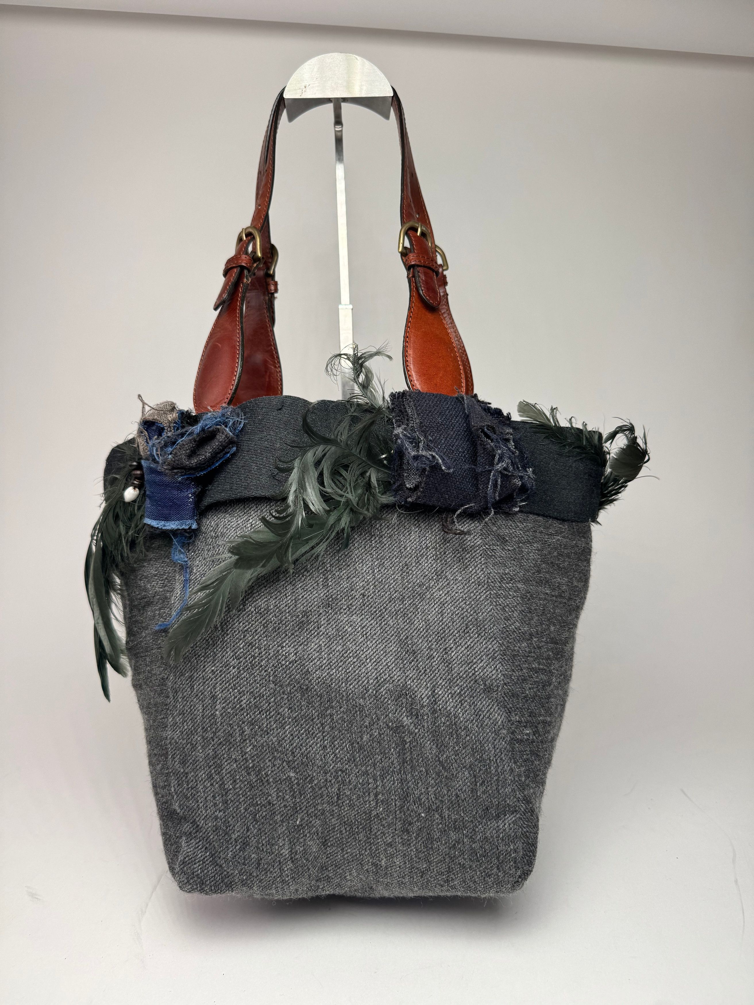 Marni Vintage Wool Leather Tote Bag Grey Size ONE SIZE - 15 Thumbnail