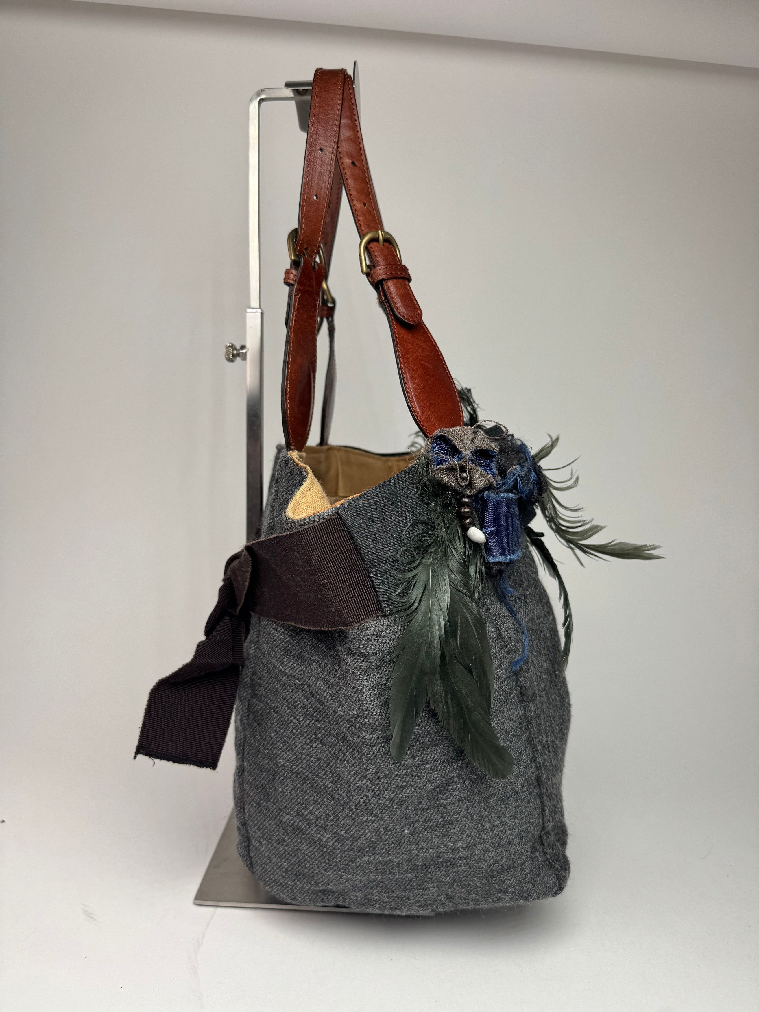Marni Vintage Wool Leather Tote Bag Grey Size ONE SIZE - 6 Thumbnail