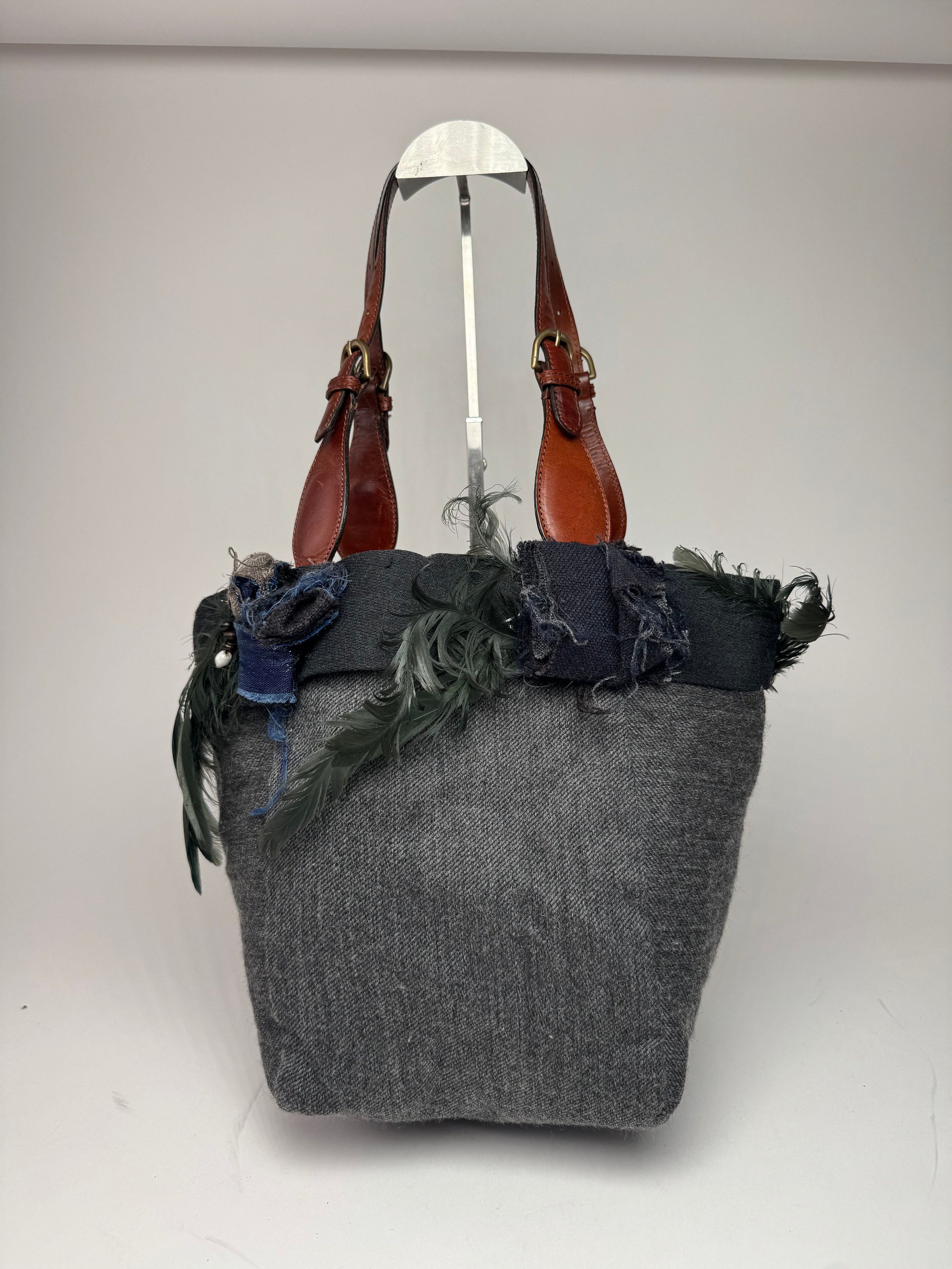 Marni Vintage Wool Leather Tote Bag Grey Size ONE SIZE - 5 Thumbnail