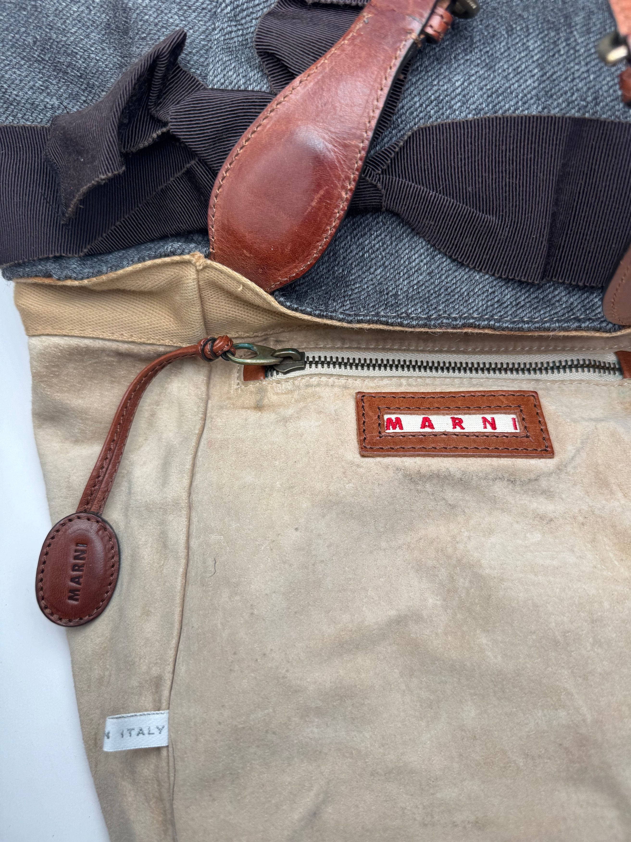 Marni Vintage Wool Leather Tote Bag Grey Size ONE SIZE - 4 Thumbnail