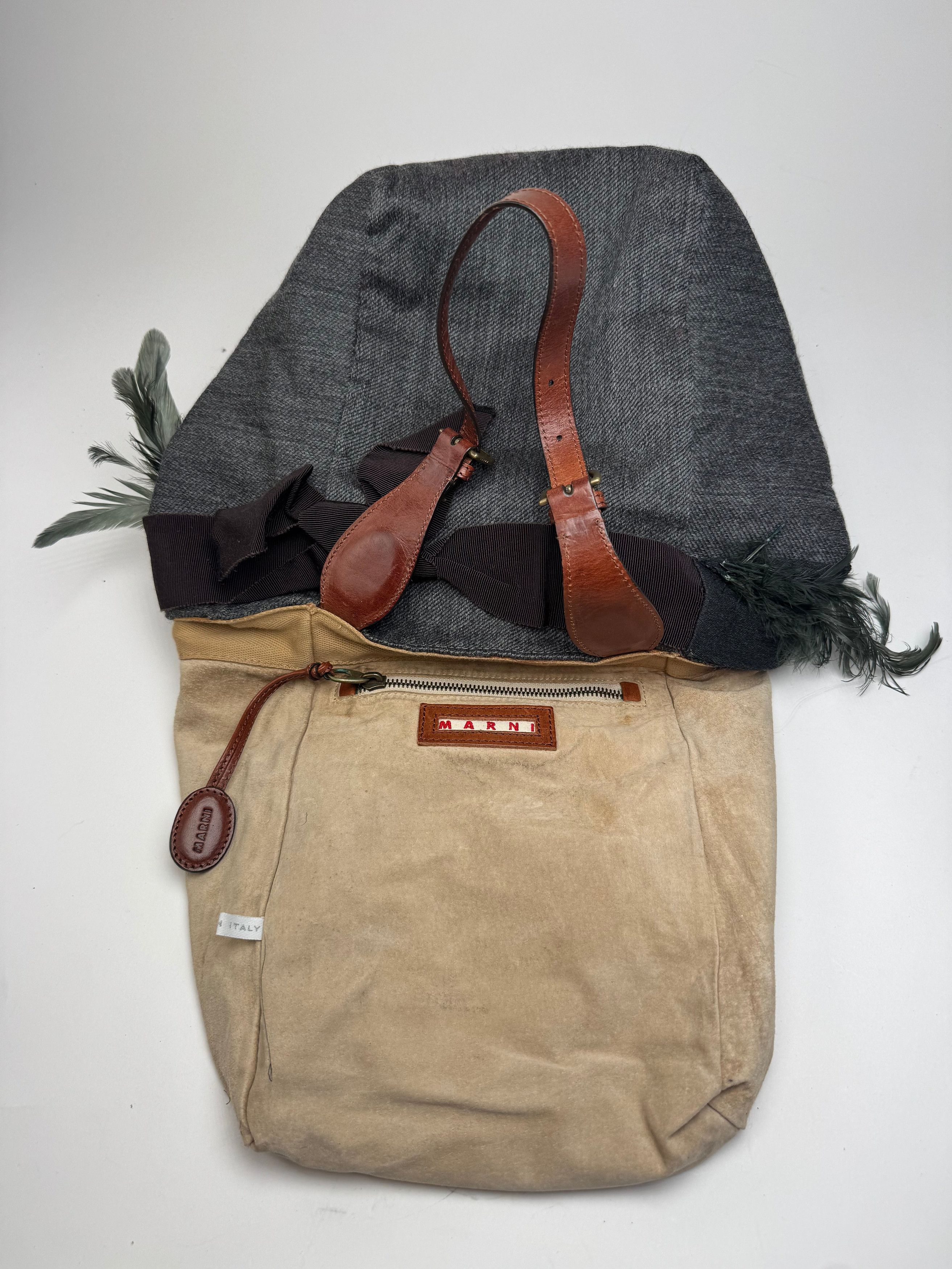 Marni Vintage Wool Leather Tote Bag Grey Size ONE SIZE - 3 Thumbnail