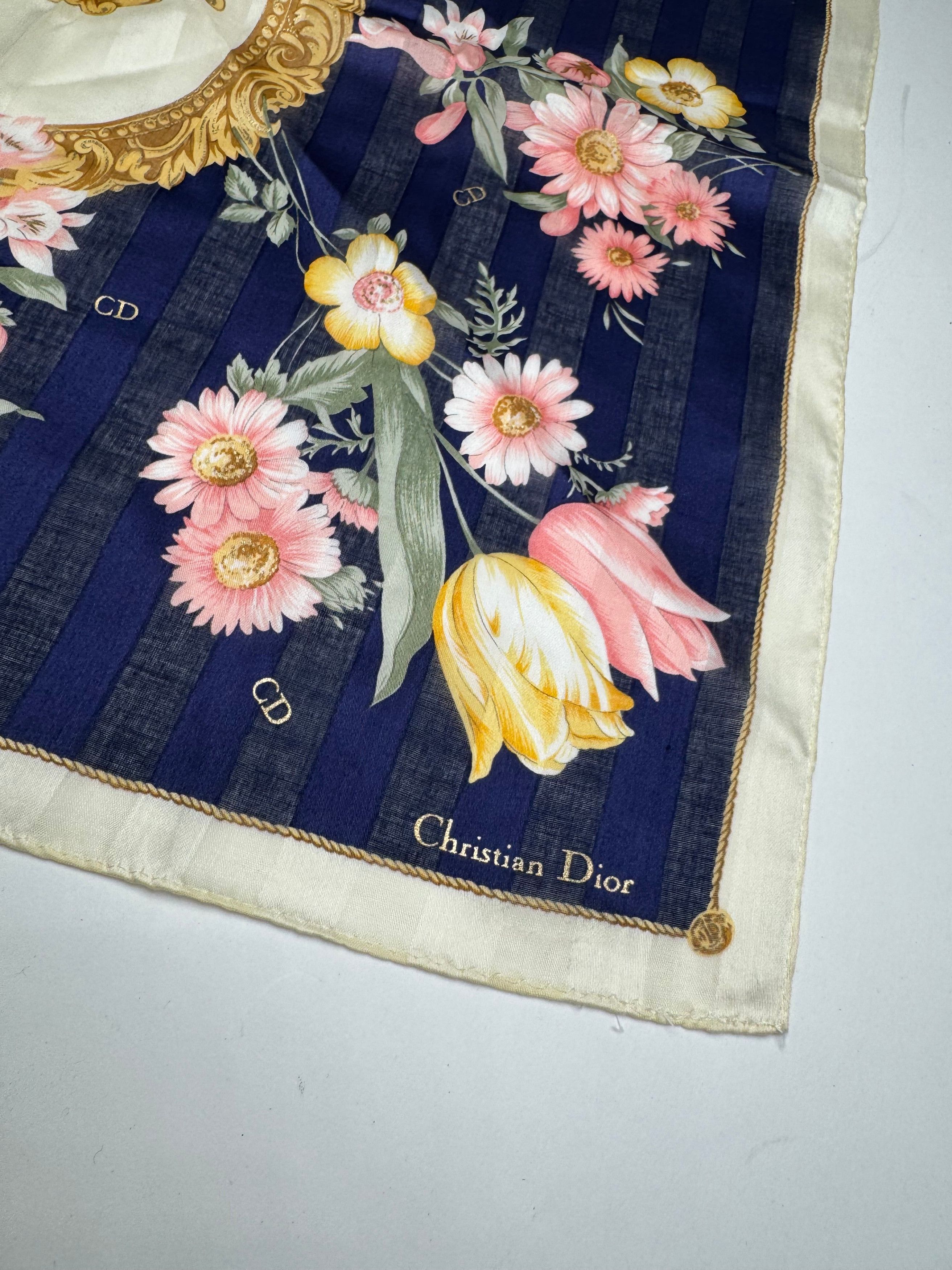 Dior Vintage Scarf Floral Navy Size ONE SIZE - 2 Thumbnail