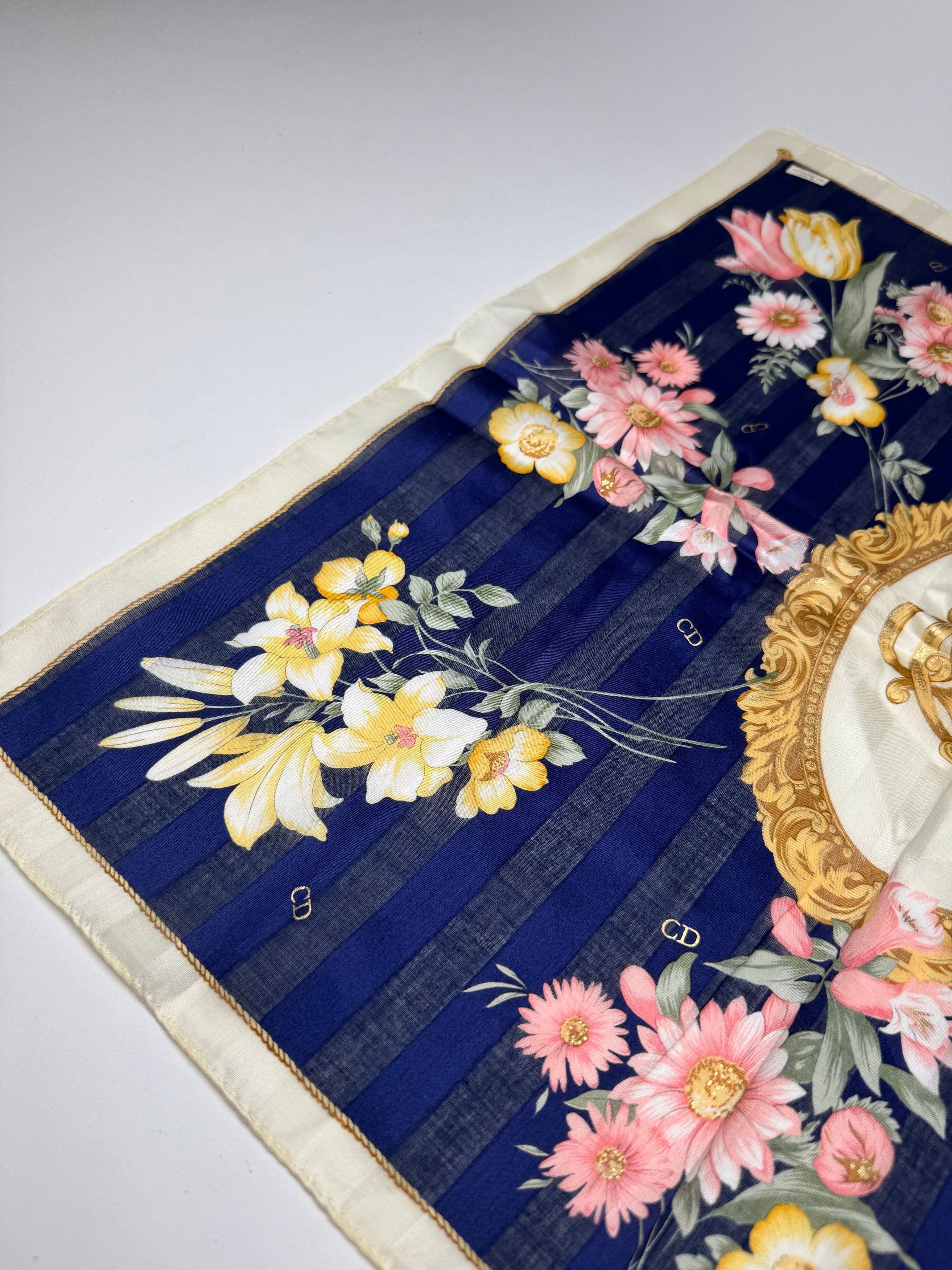 Dior Vintage Scarf Floral Navy Size ONE SIZE - 6 Thumbnail