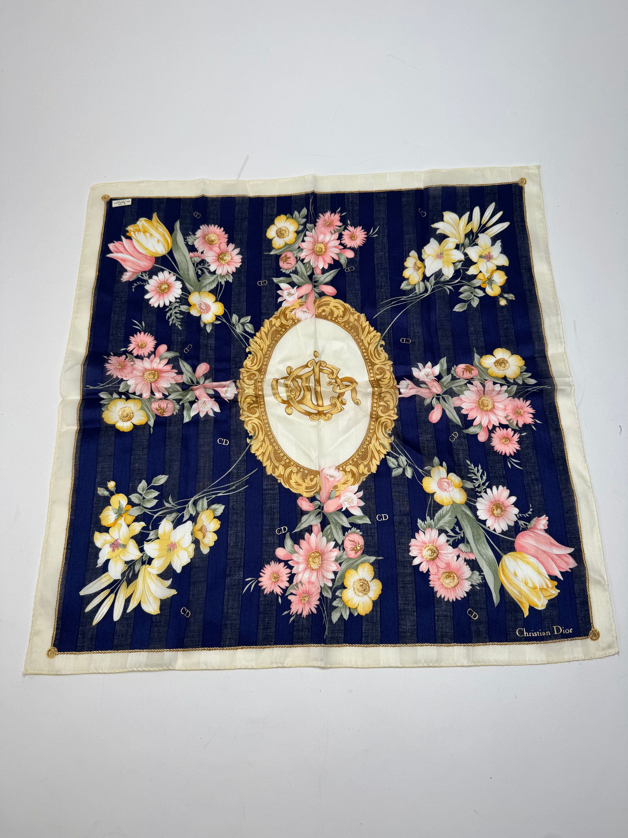 Dior Vintage Scarf Floral Navy Size ONE SIZE - 4 Thumbnail