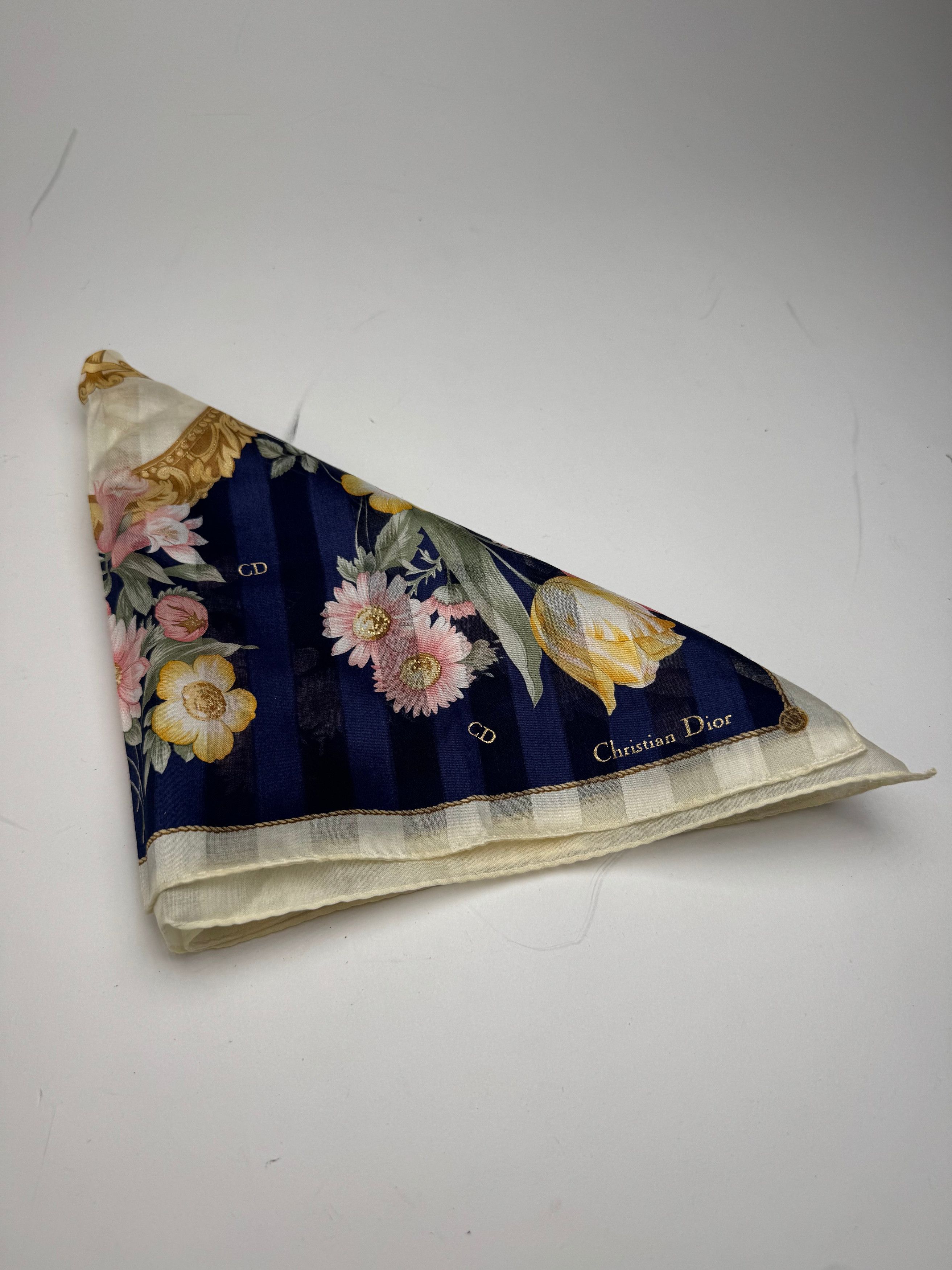 Dior Vintage Scarf Floral Navy Size ONE SIZE - 9 Thumbnail