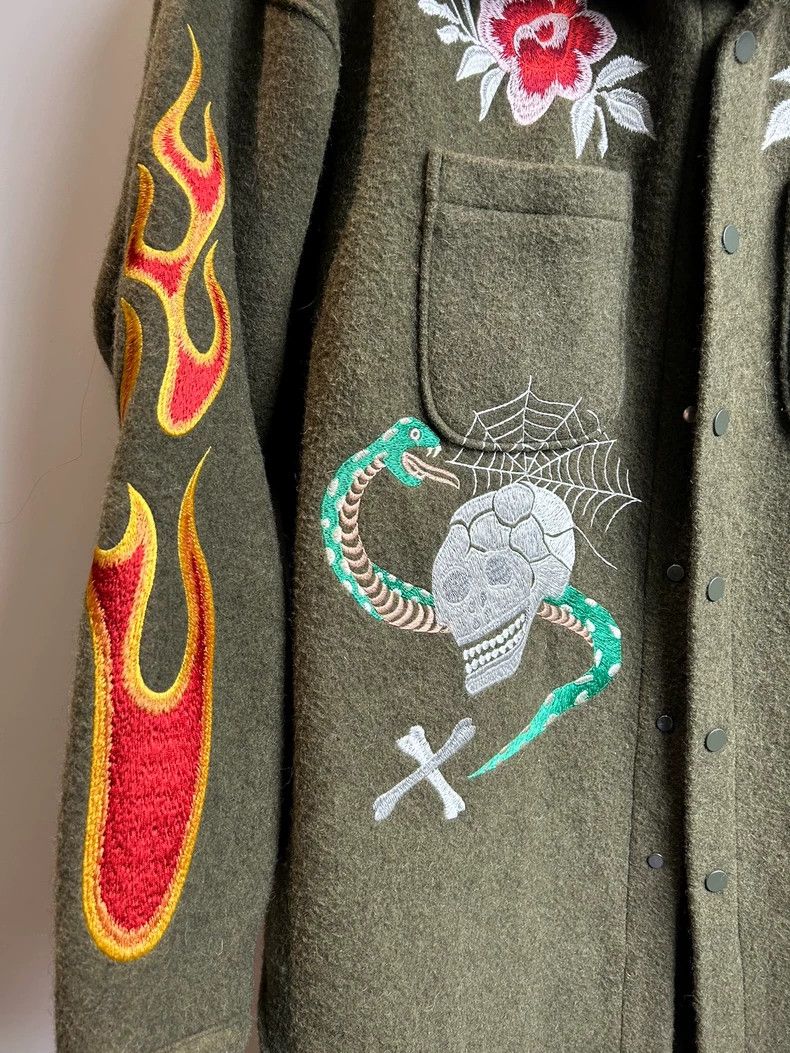 READYMADE Flame Embroidery Wool Oversize Shirt Jacket - dmc Size US M / EU 48-50 / 2 - 2 Thumbnail