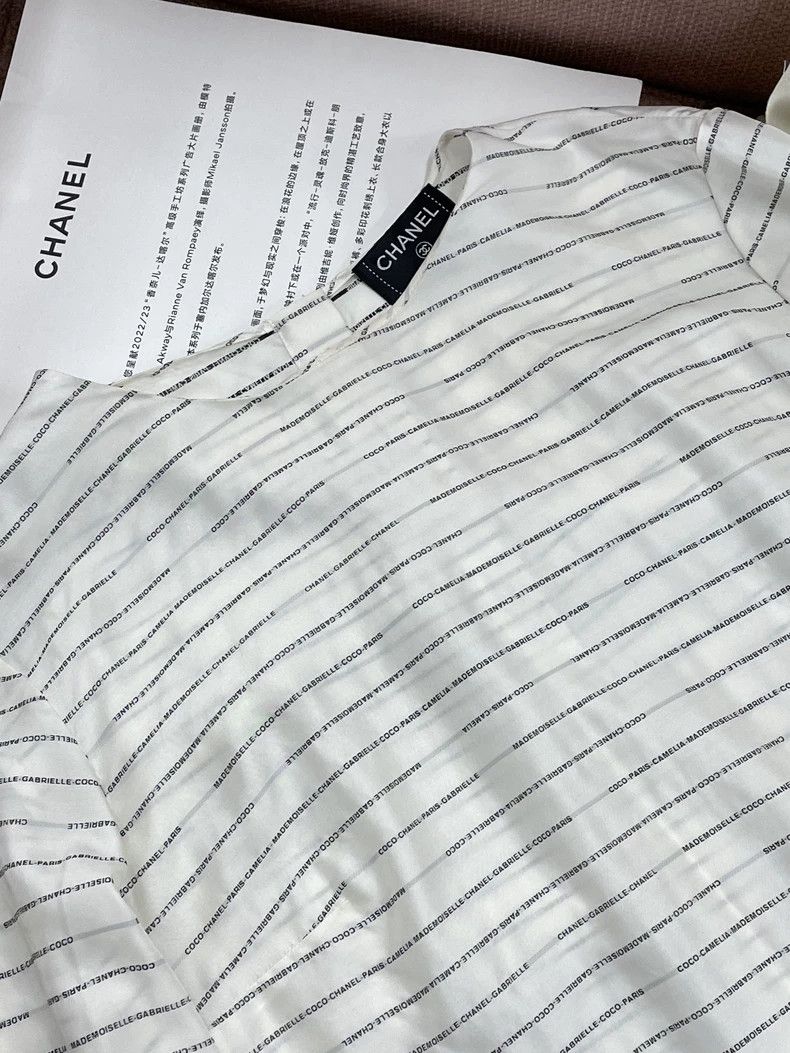 Chanel Chanel 20S Logo Stripe Silk Top - dmc Size US L / EU 52-54 / 3 - 2 Thumbnail