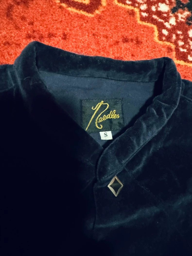 Needles Needles Navy Velour Collarless Shirt - dmc Size US S / EU 44-46 / 1 - 3 Thumbnail