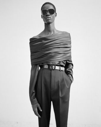 Saint Laurent Paris off the shoulder blouse in silk satin crepe Size US XXL / EU 58 / 5 - 3 Thumbnail