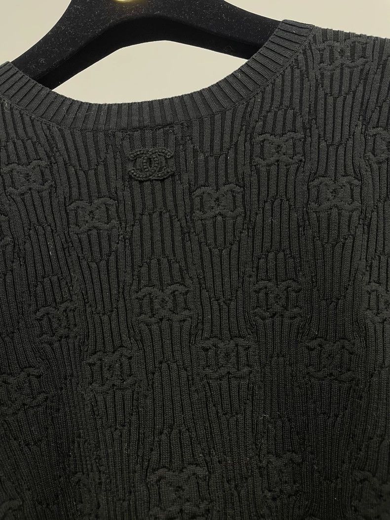 Chanel Chanel Black Logo Knit Short Sleeve Top - dmc Size US M / EU 48-50 / 2 - 2 Thumbnail