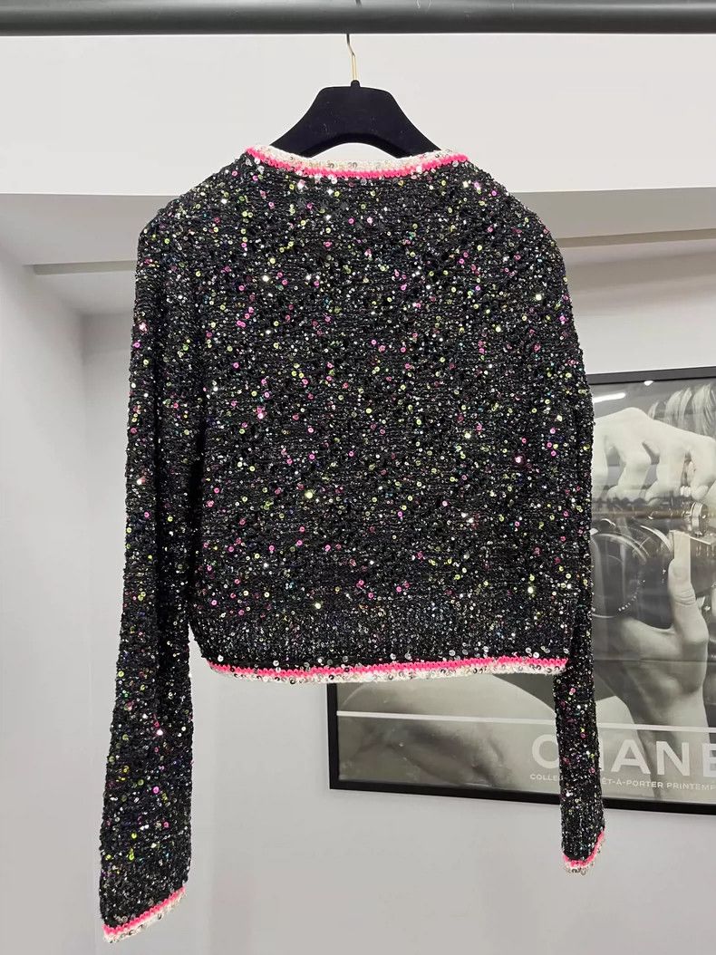 Chanel Chanel 24C Black Sequin Cardigan - dmc Size US M / EU 48-50 / 2 - 3 Thumbnail