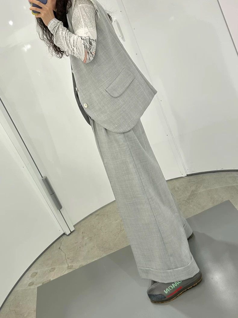 Comme des Garcons COMME des GARCONS Light Gray Wool Wide-Leg Pants - dmc Size US 26 / EU 42 - 2 Thumbnail