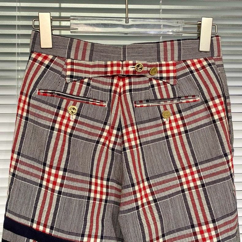 Thom Browne Red Blue Plaid Casual Pants - dmc