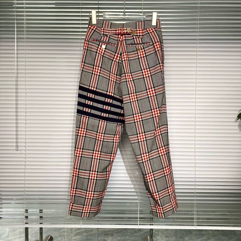 Thom Browne Red Blue Plaid Casual Pants - dmc
