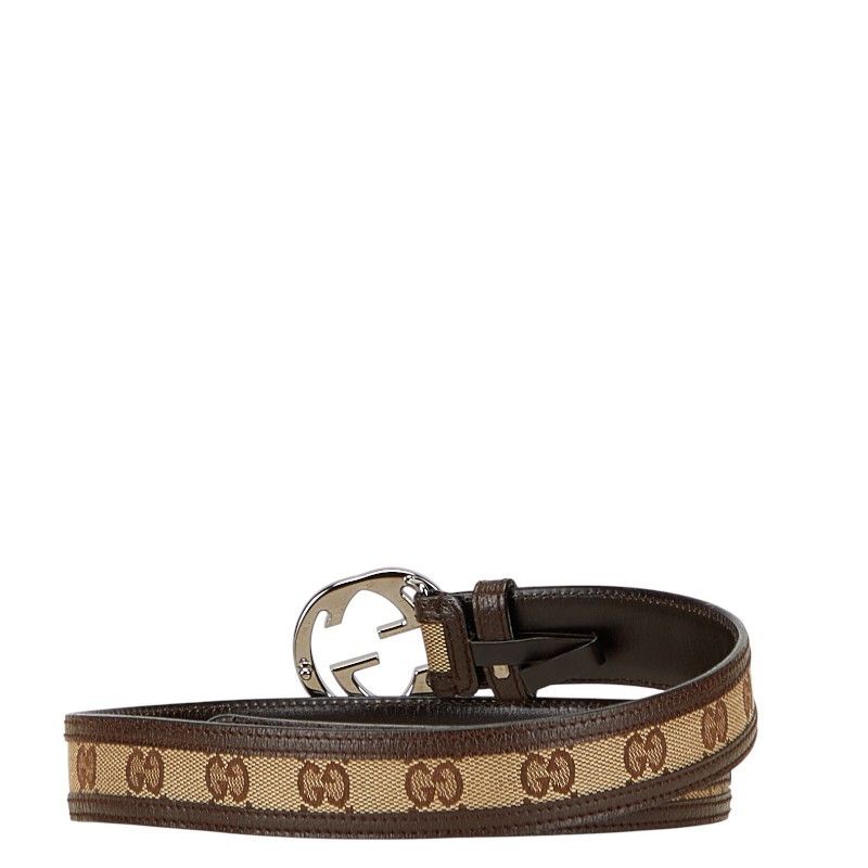 Gucci Gucci Gucci GG Canvas Leather Canvas Belt Leather Belt 114874 DUTY FREE for USA Size ONE SIZE - 3 Thumbnail