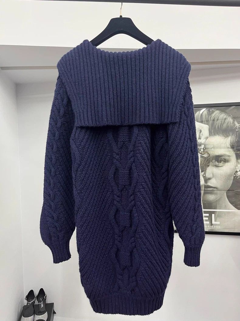 Chanel Chanel Navy Collar Cable Knit Sweater - dmc Size US M / EU 48-50 / 2 - 2 Thumbnail