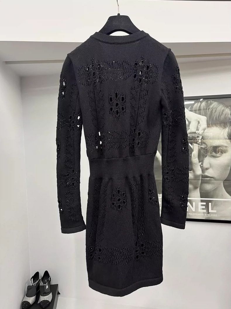 Chanel Chanel Black Gold Button Knit Dress - dmc Size US 34 / EU 50 - 3 Thumbnail