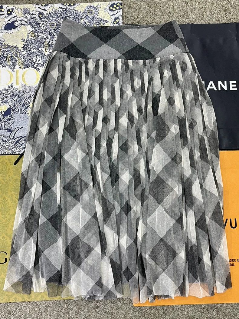 Dior Dior Black Grey White Plaid Mesh Skirt - dmc Size US 31 - 2 Thumbnail